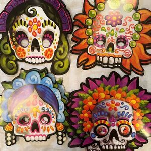 Colorful Sugar Skull Party Photo Booth Decor Set Lanterns